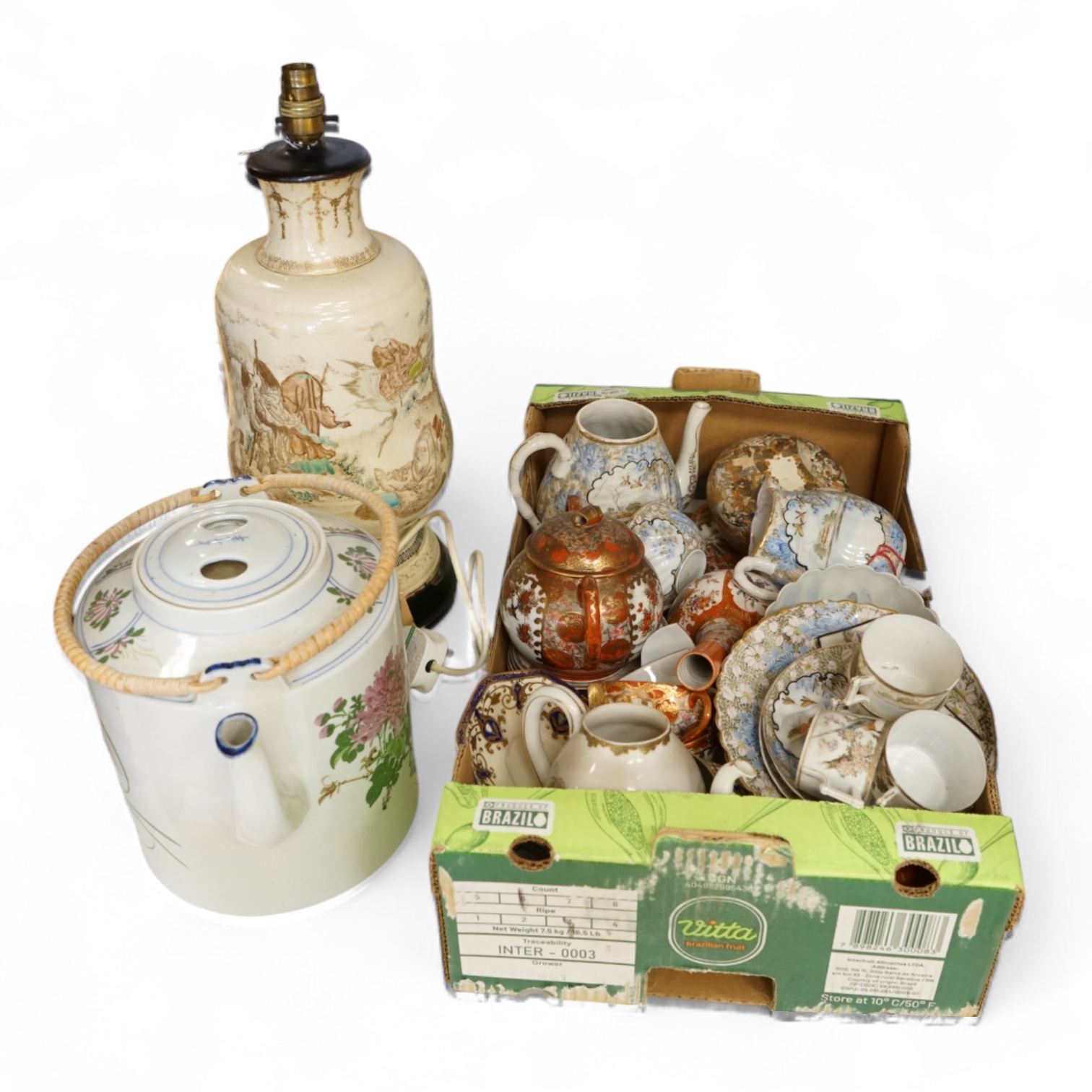 A large collection of Chinese and Japanese ceramics to include a pair of Satsuma vases, a Satsuma jar and cover and Imari wares
